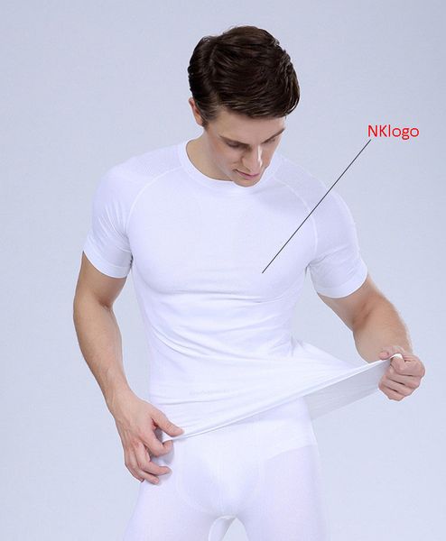 

new 2019 summer sport gym jogging running jog bodybuilding basketball football training tights skinny t shirts men, White;black