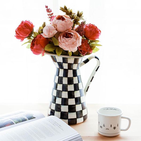 

enamel vase decoration home nordic for flowers vintage black and white