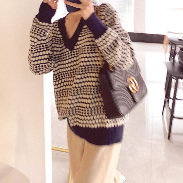 

women's sweaters lady sweater pullover geometric patterns long slever knitted women stitch casual sweters autumn winter, White;black