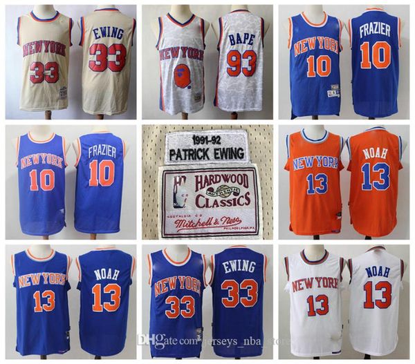 

vintage 33 patrick ewing new york knicks jersey 13 joakim noah retro mitchell ness 10 walt frazier hardwoods classics basketball jerseys, Black;red