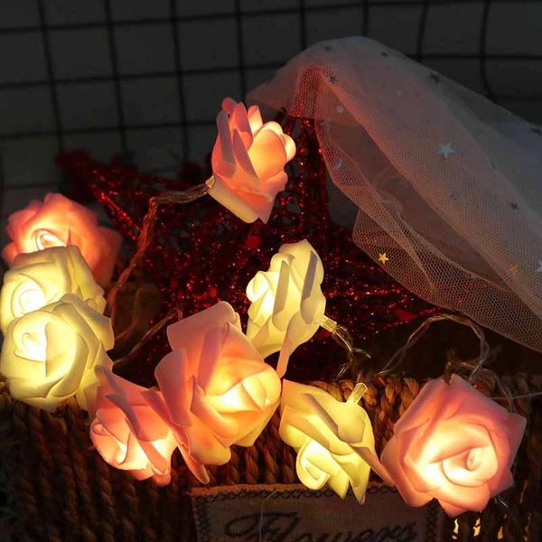 

party decoration 1.5m 10 led foam rose flower fairy string lights garland battery operated valentine wedding christmas lamp