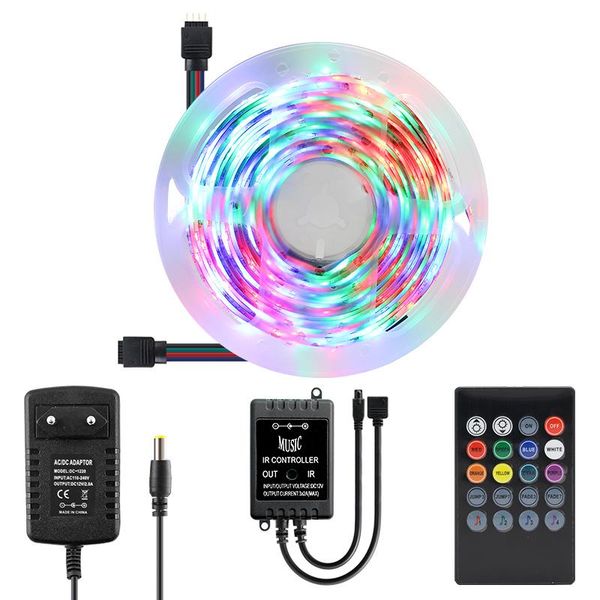 

strips rgb led strip set tape ribbon waterproof music remote sound sensor adapter smd 2835 12v 5m 10m 15m light home decor