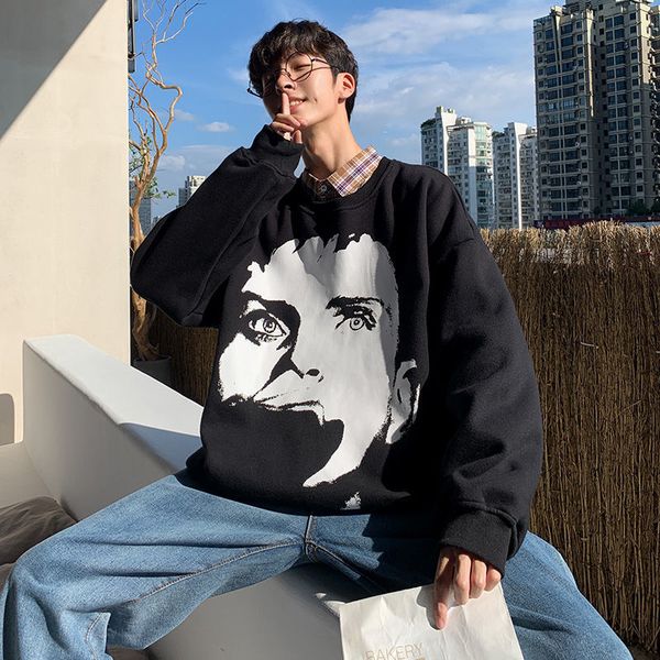 

2021 new men's fashion sweatshirts cotton clothes casual hoodies oversized style coats 4 color printing pullover size m-3xl ix5o, Black
