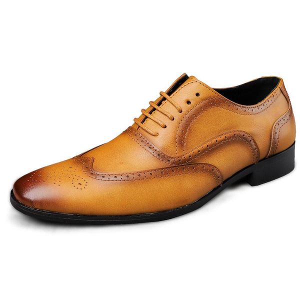 

dress shoes elegant men formal brogue square toe men's oxfords british style business leather wedding groom, Black