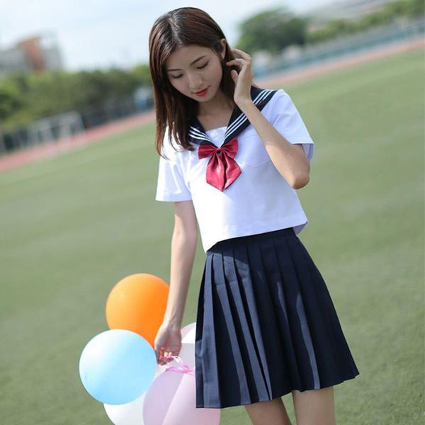 Kleidungssets Frühling Herbst Marine Sailor Animation Rock Japanische Schuluniform Mode Koreanisch Kawaii Mädchen Weiß Cosplay Abschluss PlisseeC