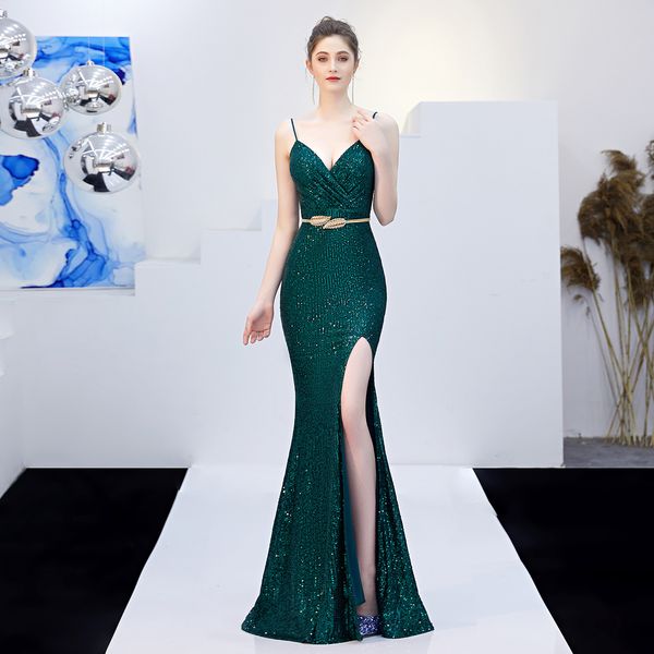

v-neck split prom strap sequins evening party dress women off shoulder nightclub mermaid maxi dresses o24s, Black;gray
