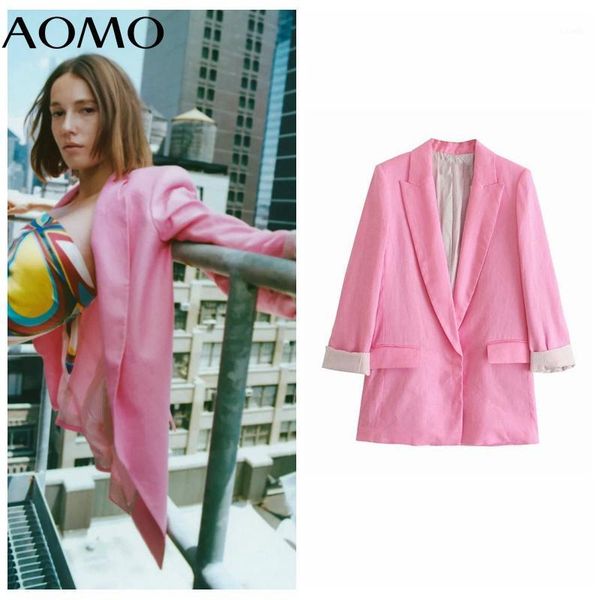 

women's suits & blazers aomo women solid cotton linen blazer coat vintage notched collar pocket 2021 fashion female casual chic 3h115a, White;black