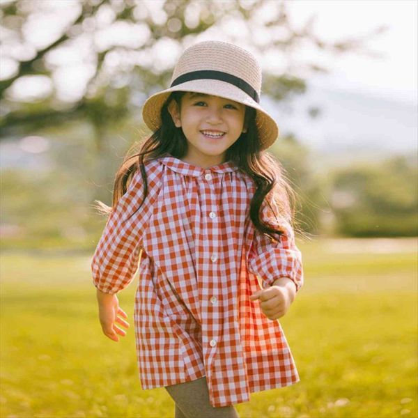 

girl pink plaid for children dress korea one piece princess kids peter collar autumn girls birthday clothing, Red;yellow
