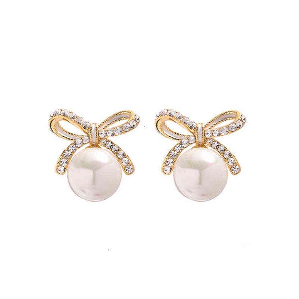 

earrings light luxury temperament net red bow pearl, Golden