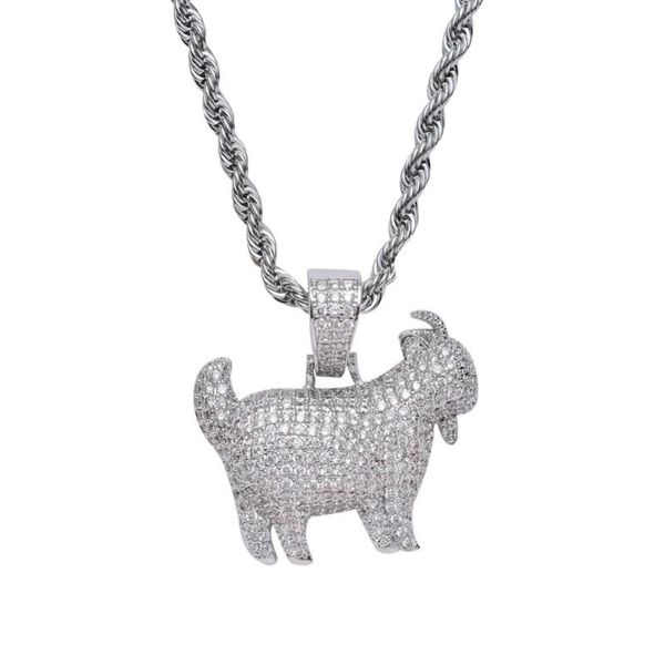 

pendant necklaces men hip hop iced out bling goat pave setting zircon fashion charm pendants necklace hiphop jewelry gifts, Silver