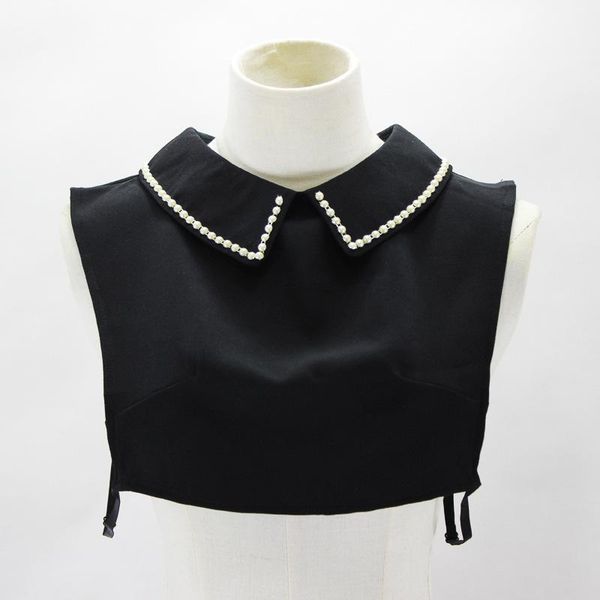 

bow ties linbaiway women shirt fake collars beads lapel detachable collar sweater decoration faux col female removable black false, Black;gray