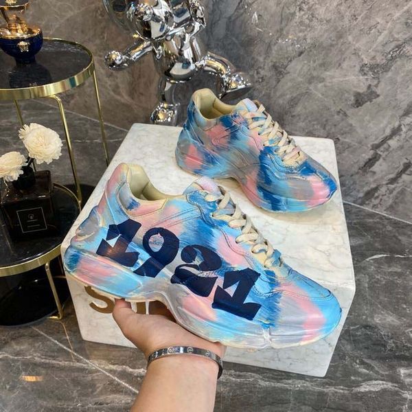 

fashion designer shoes real leather handmade multicolor gradient technical sneakers men women famous shoe trainers by bagshoe1978 48, Black