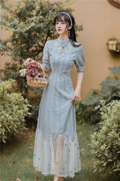 

casual dresses film improved qipao dress restoring ancient ways of cultivate one's morality show thin, Black;gray