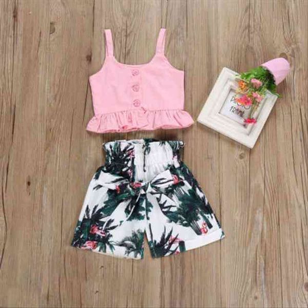 

us stock flamingo kids baby girl floral vest crop short pants outfit clothes, White