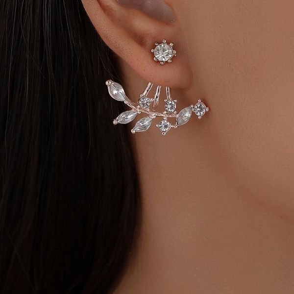 

stud moloye 2021 korean leaf earrings, rear-hanging rhinestone style in europe and america, Golden;silver