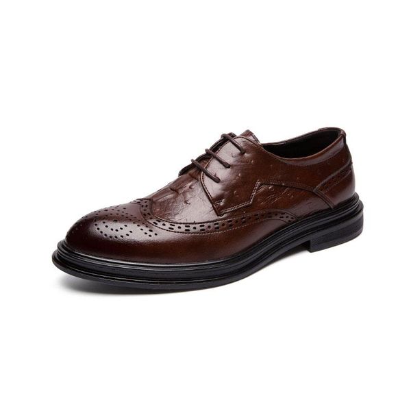 

dress shoes men leather fashion lace up low heel fringe brogue spring vintage classic male wedding, Black