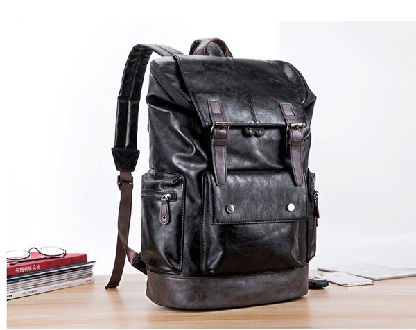 

men large leather antitheft travel backpack lapbags black bagpack boy big capacity school male business shoulder bag