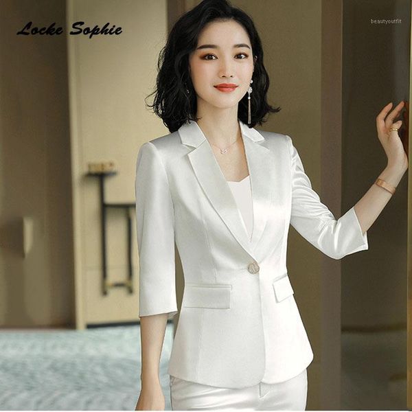 

women's suits & blazers 1pcs plus size coats 2021 spring smooth fabric half sleeve small jackets ladies skinny, White;black