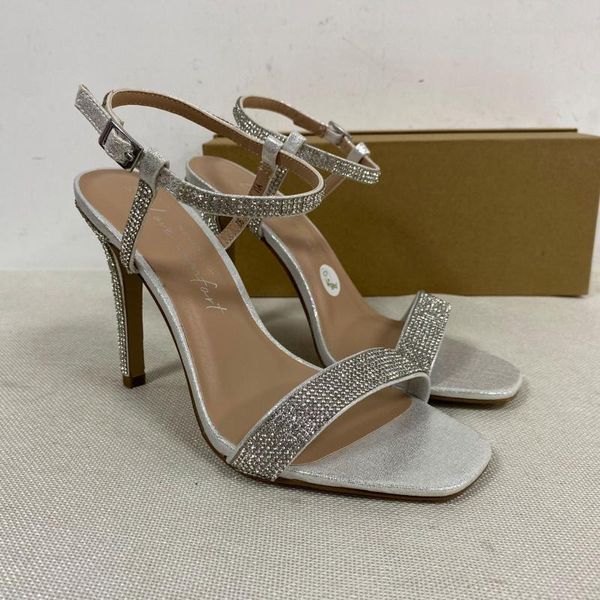 

dress shoes 2021 sequined women's sandals square toe exposed feet front & rear strap buckle casual stiletto heel high heels, Black