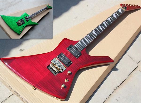 Duas cores Kelly guitarra elétrica com floyd rosa, folheado de bordo de chama, rejubília fretboard com 24 trastes