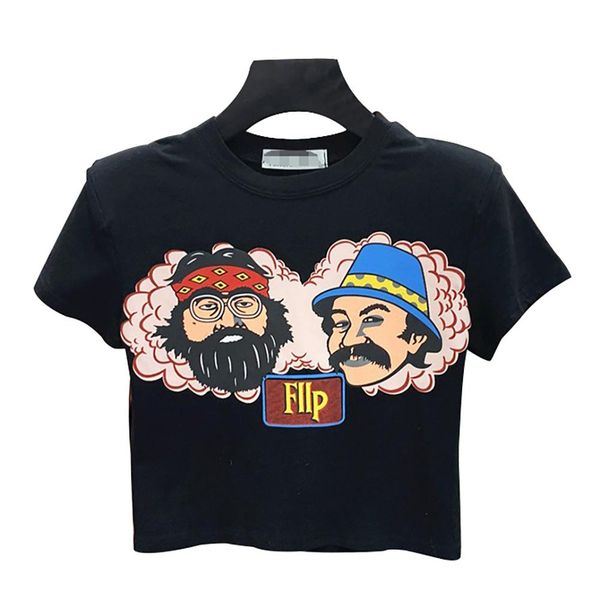 

casual woman tshirts cartoon figure letter print short women short sleeve t-shirt crop femme t-shirts mujer camisetas, Gray