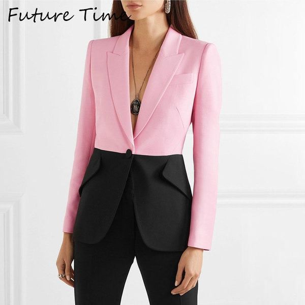 

women's suits & blazers future time 2021 blazer pink long sleeve solid one button coat office lady jacket deep v-neck outwear autumn, White;black