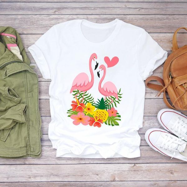 

women 2021 cute cartoon flower love cute flamingo beach summer shirt ladies womens t-shirts t graphic female tee t-shirt, White