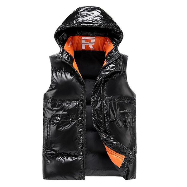 

men's vests 2021 vest autumn and winter wear bright face waistcoat wet cotton casual coat, Black;white