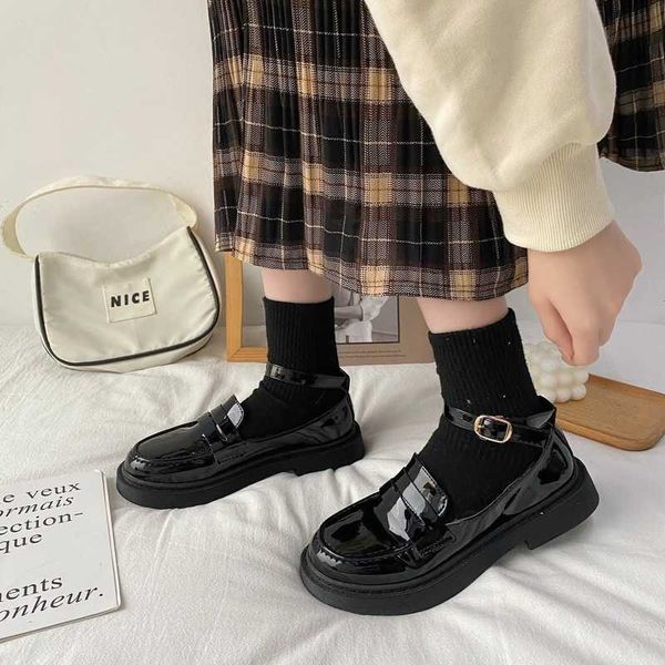 

spring autumn shoes female british style thick-soled college style casual loafers genuine leather fashion shoes girls 210611, Black