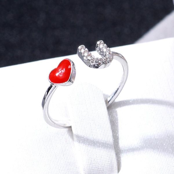 

lebaiser t vintage red heart rings for women adjustable small heart ring set party fashion jewelry wedding rings bague anillos, Slivery;golden