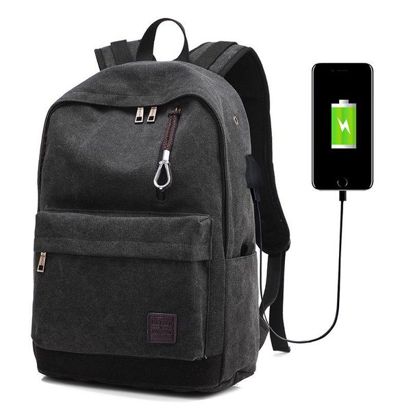 

backpack man canvas travel schoolbag male usb charging men large capacity laprucksack teenage shoulder school bag