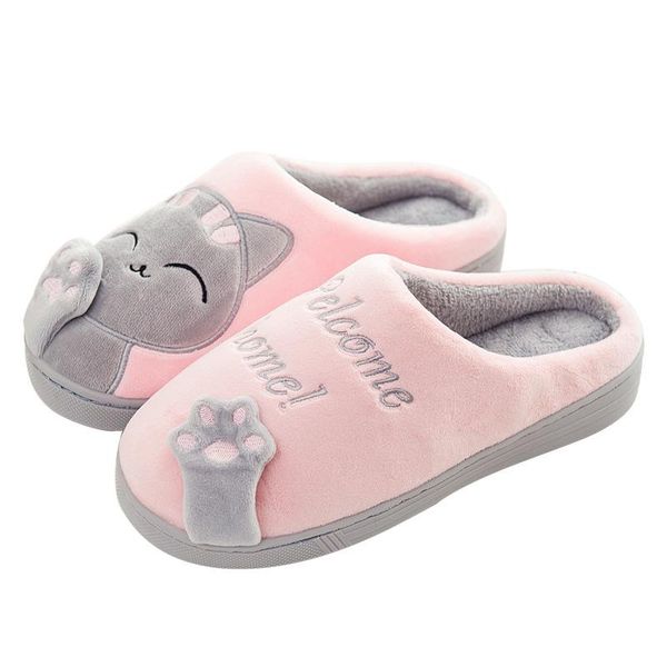 

slipper girls home cotton slippers children indoor winter female cute cartoon shoes plush velvet soft bottom, Black;grey