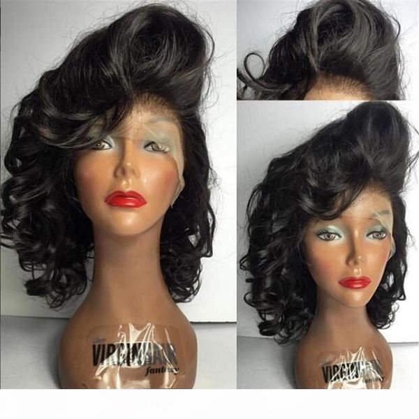 

deep body wavy unprocessed human hair silk full lace wigs 150% density human hair wigs with baby hair bleached knots, Black;brown