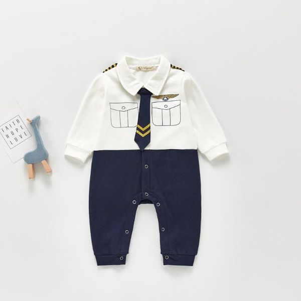 

spring baby rompers cotton boys jumpsuits tie collar suit, Blue
