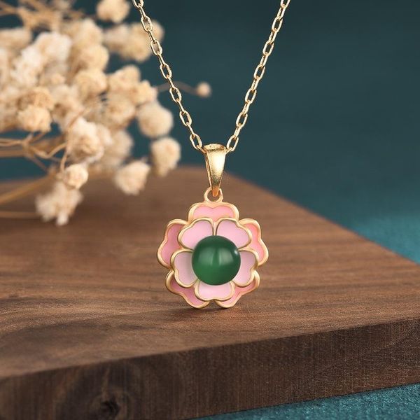 

pendant necklaces 2021 chinese retro court style design light luxury gold camellia classic lady necklace jewelry gift, Silver