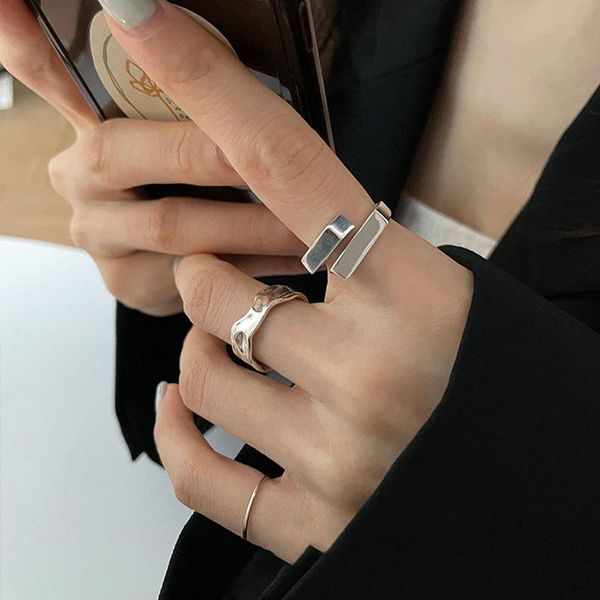 

wedding rings geometry square wave opening index finger ring female fashion personality niche design, Slivery;golden