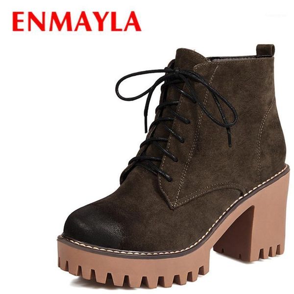 

boots enmayla autumn winter shoes woman lace-up ankle for women high heels platform black brown green1