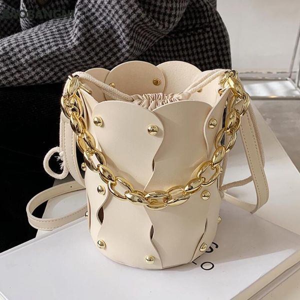 

evening bags elegant female chain tote bucket bag fashion quality pu leather women's designer handbag rivet shoulder messenger