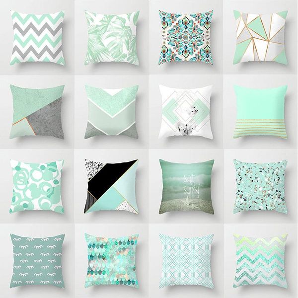

pillow case nordic pillowcase mint green geometric decorative leaves flower cushion cover sofa throw pillows car chair home decor