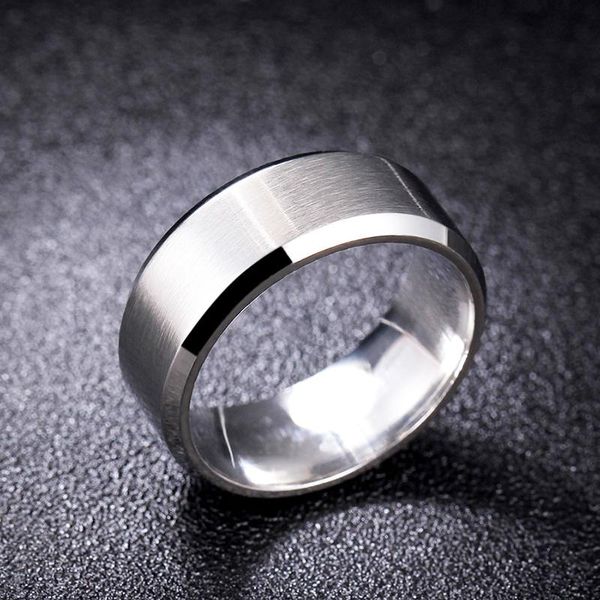 

cluster rings simple tone brushed silver stainless steel ring for men high polished wedding band engagement 8mm male jewelry, Golden;silver