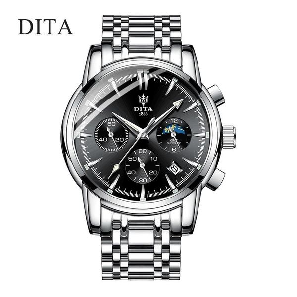 

wristwatches ditawatch brand watches men fashion casual quartz watch man waterproof sports military stainless steel wrist, Slivery;brown