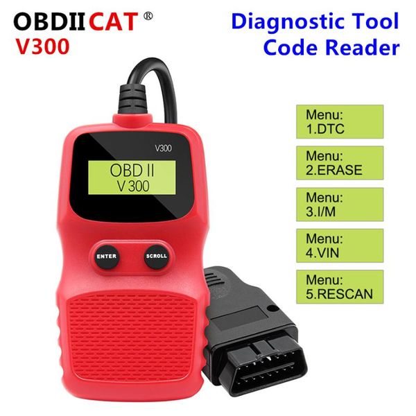 

code readers & scan tools 10pcs obdiicat-v300 elm327 obd reader obd2 scanner car check engine fault lcd diagnostic tool accessories