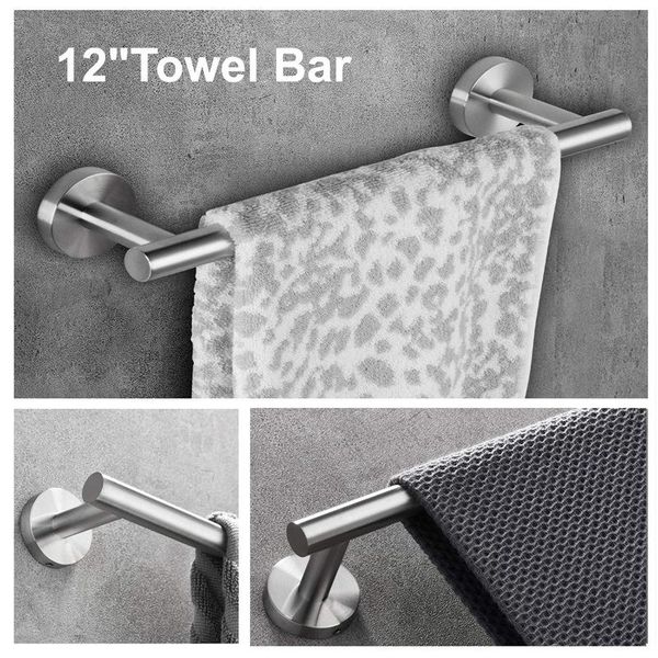 

bathroom storage & organization 3 pieces set hardware stainless steel round wall mounted - includes hand towel bar, toilet paper holder, rob
