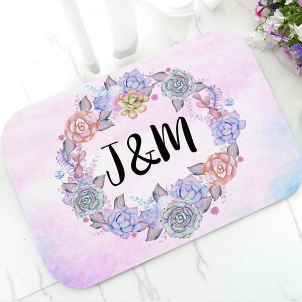 

cushion/decorative pillow chic watercolor succulents wreath initial doormat personalised letter name mat rug carpet wedding anniversary gift