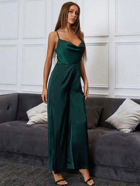

draped collar satin wide leg jumpsuit w7fr#, White