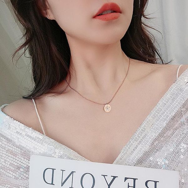 

pendant necklaces fashion blooming flowers titanium steel necklace women's rose plated gold collarbone chain jewelry, Silver
