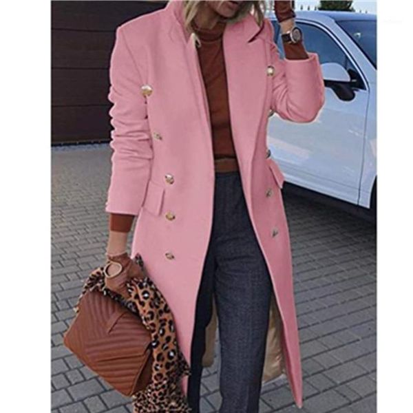 

women's wool & blends autumn winter 2021 women jackets lapel coats solid double breasted ladies knee length coat womens plus size overc, Black