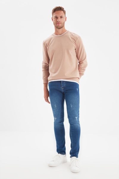 

men's jeans trendyol male skinny fit harrow destroylu tmnaw22je0313, Blue