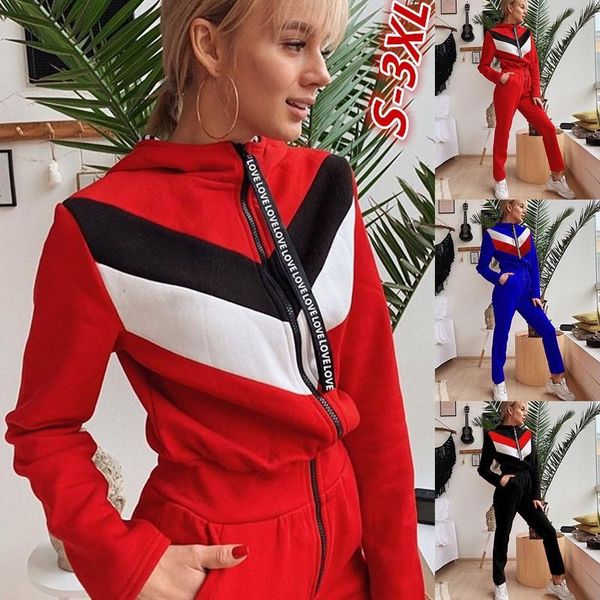 

women's jumpsuits & rompers 2021 spring and autumn ladies hooded sweatshirt casual color matching zipper elastic waist trousers jumpsui, Black;white