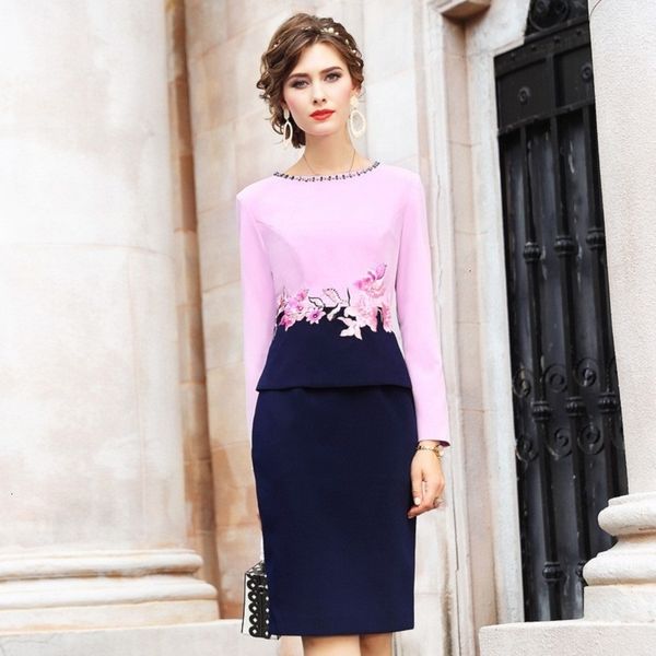 

casual dresses spring office lady long sleeve package hip retro xxxl autumn women's slim embroidered flower dress 2wmq, Black;gray